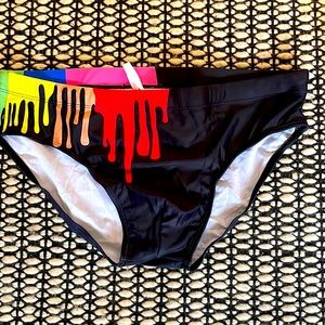 Brazilian Speedo Swim Briefs - black design with splash paint - Brand New